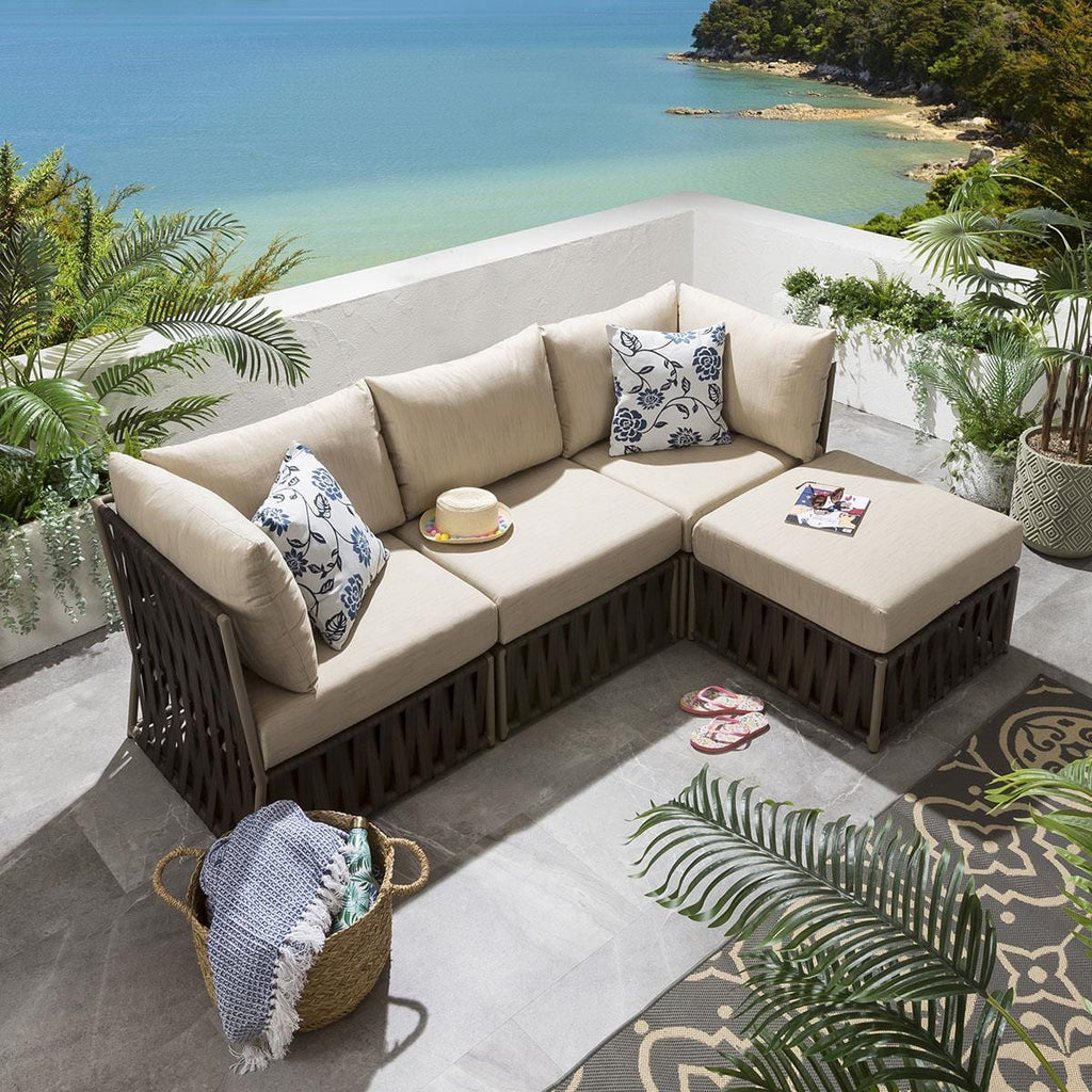 Virasat Outdoor Sofa Set 3 Seater and 1 Ottoman Set (Brown)-VIRASAT FURNITURE & FURNISHING