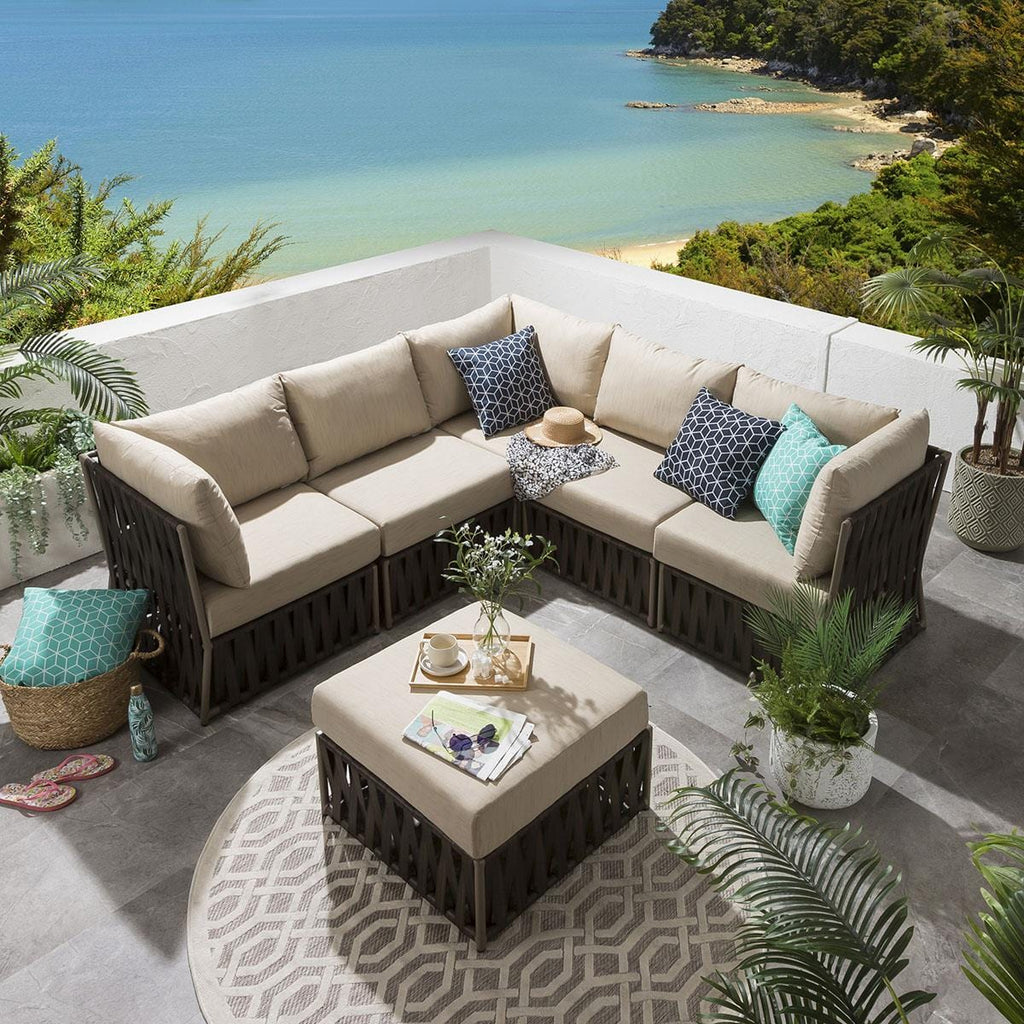 Virasat Outdoor Sofa Set 5 Seater and 1 Ottoman Set (Brown)-VIRASAT FURNITURE & FURNISHING