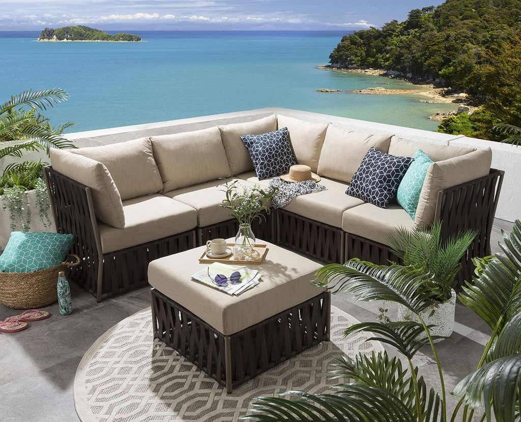 Virasat Outdoor Sofa Set 5 Seater and 1 Ottoman Set (Brown)-VIRASAT FURNITURE & FURNISHING