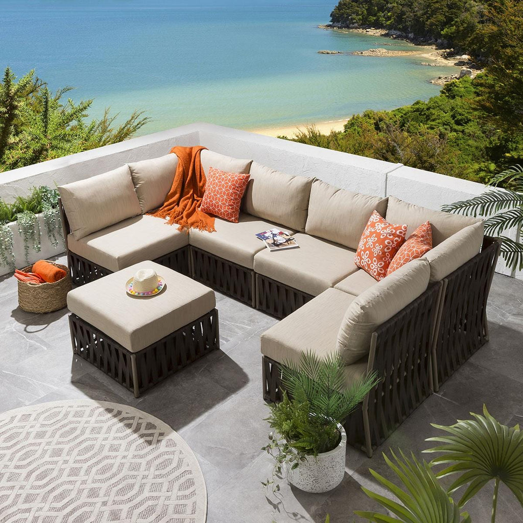 Virasat Outdoor Sofa Set 6 Seater and 1 Ottoman Set (Brown)-VIRASAT FURNITURE & FURNISHING