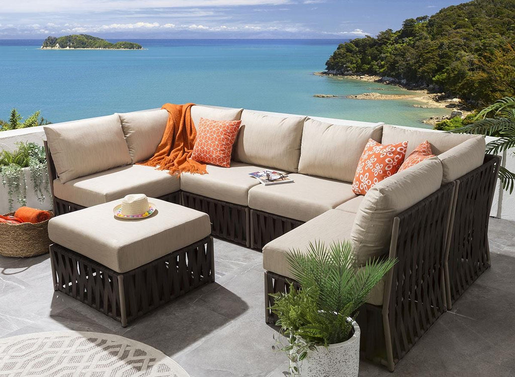 Virasat Outdoor Sofa Set 6 Seater and 1 Ottoman Set (Brown)-VIRASAT FURNITURE & FURNISHING