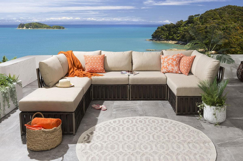 Virasat Outdoor Sofa Set 6 Seater and 1 Ottoman Set (Brown)-VIRASAT FURNITURE & FURNISHING