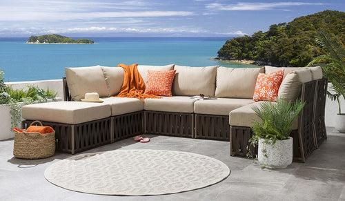 Virasat Outdoor Sofa Set 6 Seater and 1 Ottoman Set (Brown)-VIRASAT FURNITURE & FURNISHING