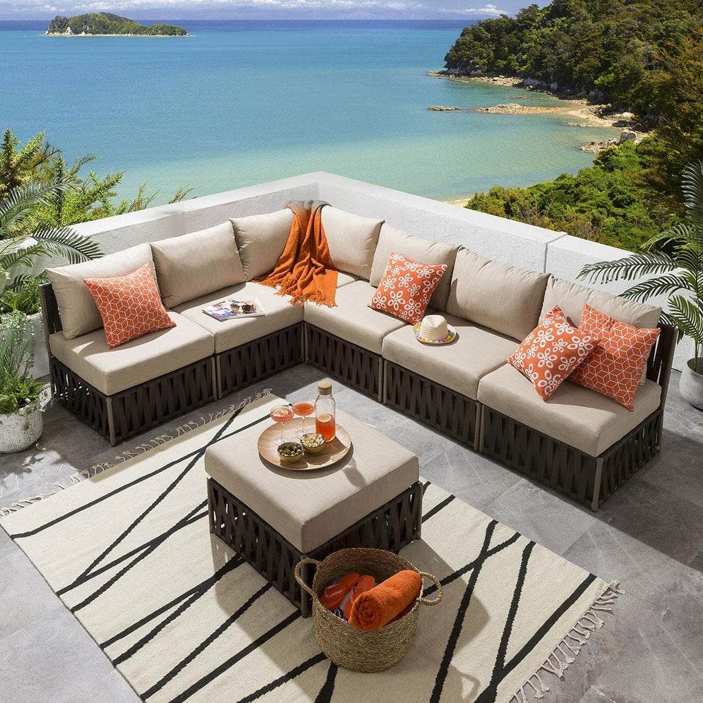 Virasat Outdoor Sofa Set 6 Seater and 1 Ottoman Set (Brown)-VIRASAT FURNITURE & FURNISHING