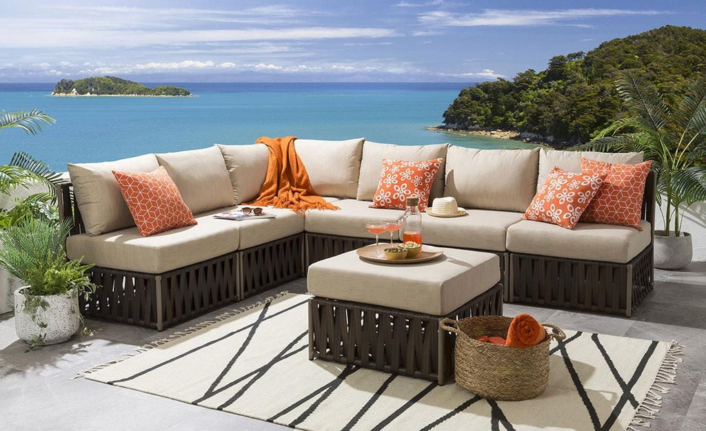 Virasat Outdoor Sofa Set 6 Seater and 1 Ottoman Set (Brown)-VIRASAT FURNITURE & FURNISHING