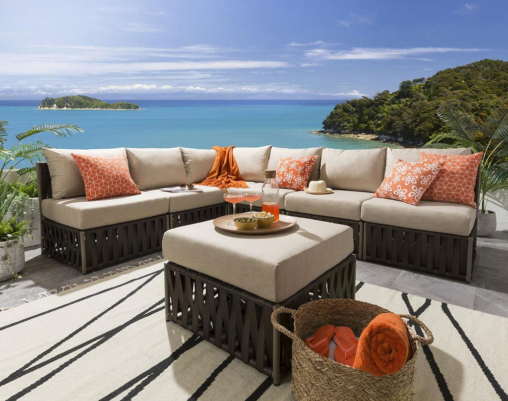 Virasat Outdoor Sofa Set 6 Seater and 1 Ottoman Set (Brown)-VIRASAT FURNITURE & FURNISHING
