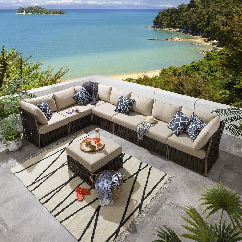 Virasat Outdoor Sofa Set 7 Seater and 1 Ottoman Set (Brown)-VIRASAT FURNITURE & FURNISHING