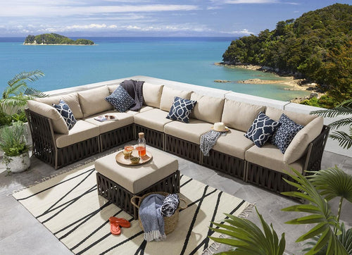 Virasat Outdoor Sofa Set 7 Seater and 1 Ottoman Set (Brown)-VIRASAT FURNITURE & FURNISHING