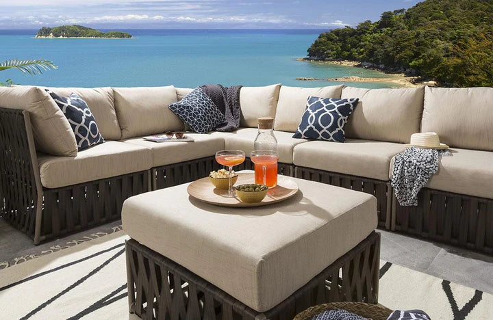 VIRASAT FURNITURE OUTDOOR ROPE SOFA SET 7-SEATER WITH OTTOMAN (BROWN) – BRAIDED GARDEN & BALCONY SET