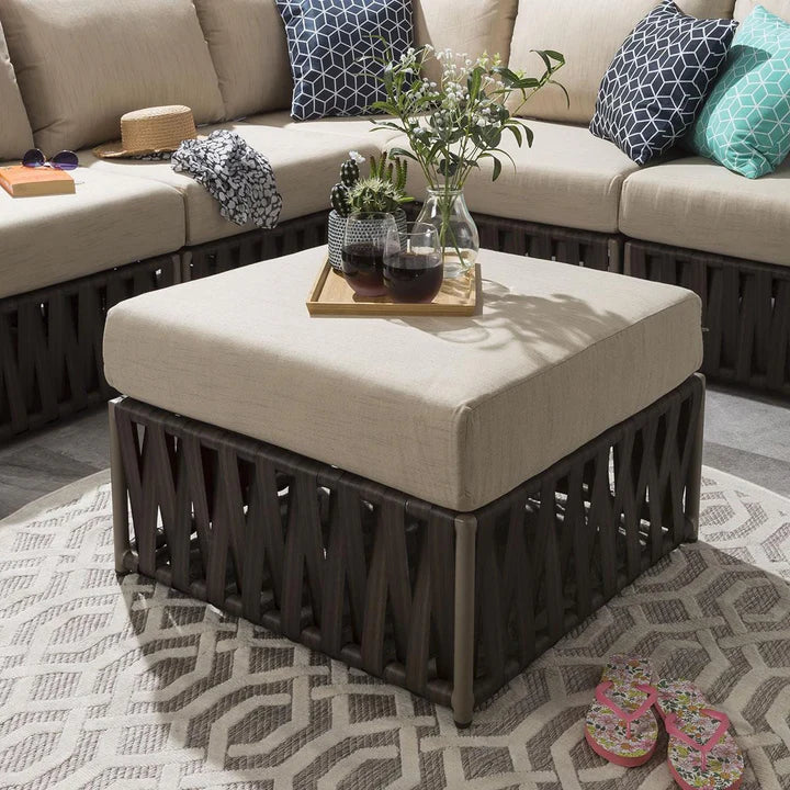 VIRASAT FURNITURE OUTDOOR ROPE SOFA SET 7-SEATER WITH OTTOMAN (BROWN) – BRAIDED GARDEN & BALCONY SET