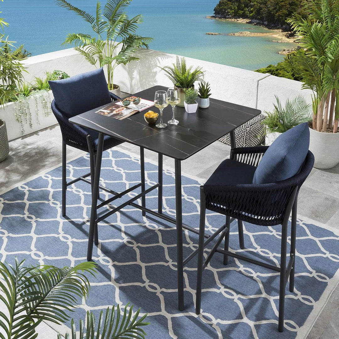 Virasat Beatriz Outdoor Patio Bar Set 2 Chairs and 1 Table Set Braided & Rope