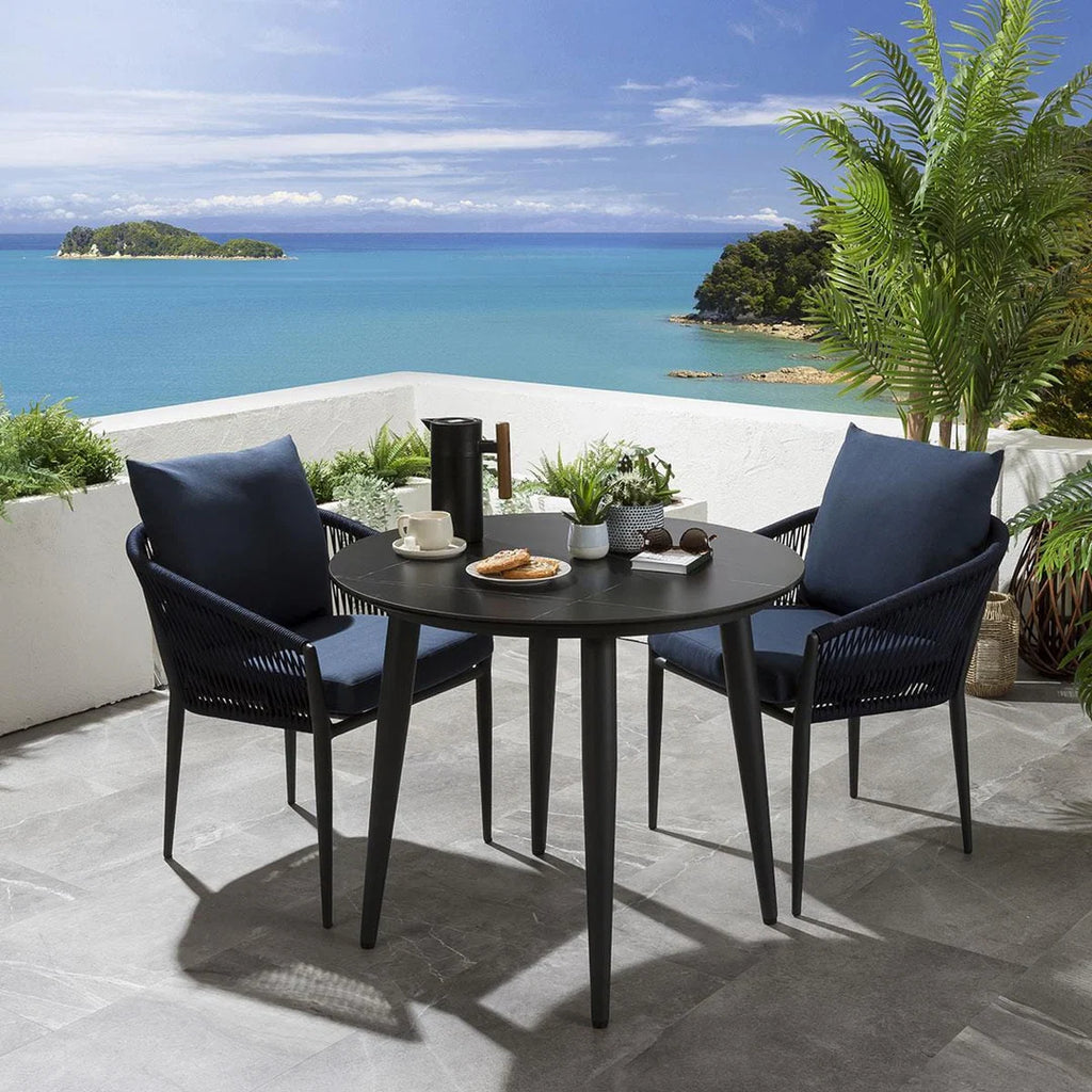 VIRASAT FURNITURE LUIS OUTDOOR PATIO SEATING SET 2 CHAIRS AND 1 TABLE SET (BLACK+BLUE) BRAIDED & ROPE