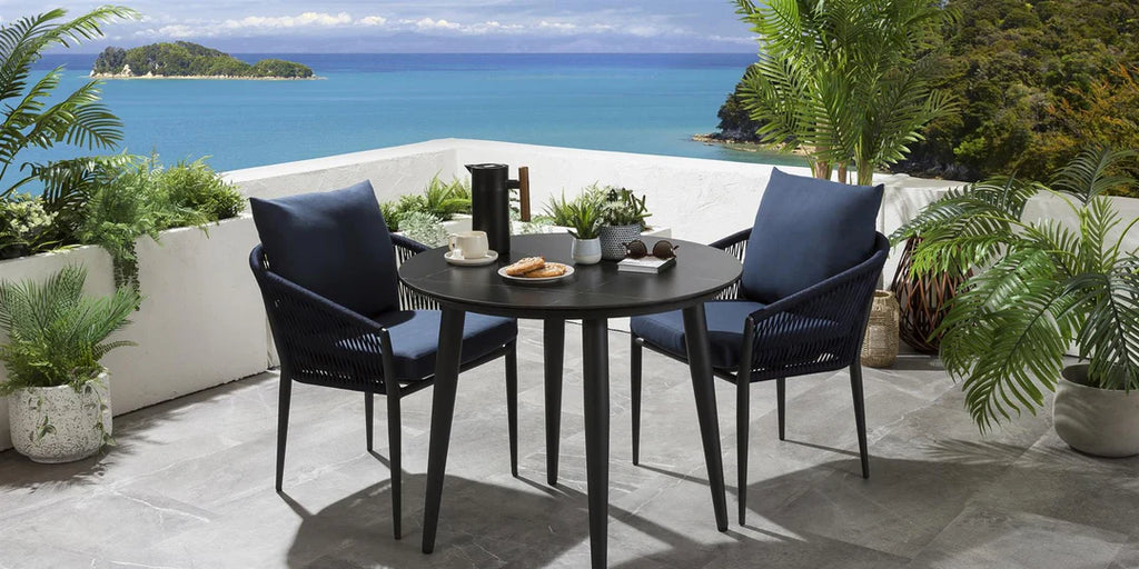 VIRASAT FURNITURE LUIS OUTDOOR PATIO SEATING SET 2 CHAIRS AND 1 TABLE SET (BLACK+BLUE) BRAIDED & ROPE