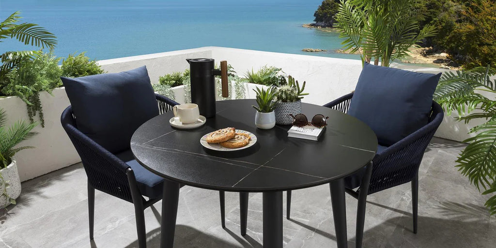 VIRASAT FURNITURE LUIS OUTDOOR PATIO SEATING SET 2 CHAIRS AND 1 TABLE SET (BLACK+BLUE) BRAIDED & ROPE
