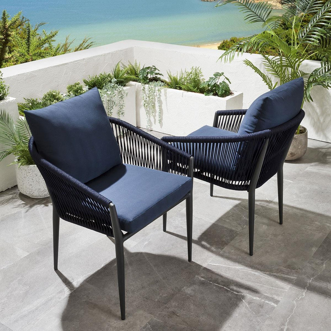 Virasat Luis Outdoor Patio Seating Set 2 Chairs and 1 Table Set (Black+Blue) Braided & Rope