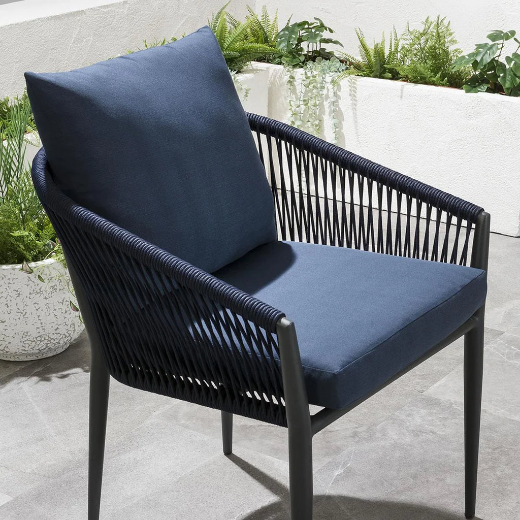 VIRASAT FURNITURE LUIS OUTDOOR PATIO SEATING SET 2 CHAIRS AND 1 TABLE SET (BLACK+BLUE) BRAIDED & ROPE