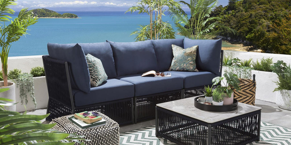 Virasat Outdoor Sofa Set 3 Seater and 1 Center Table Set (Blue) Braided & Rope-VIRASAT FURNITURE & FURNISHING