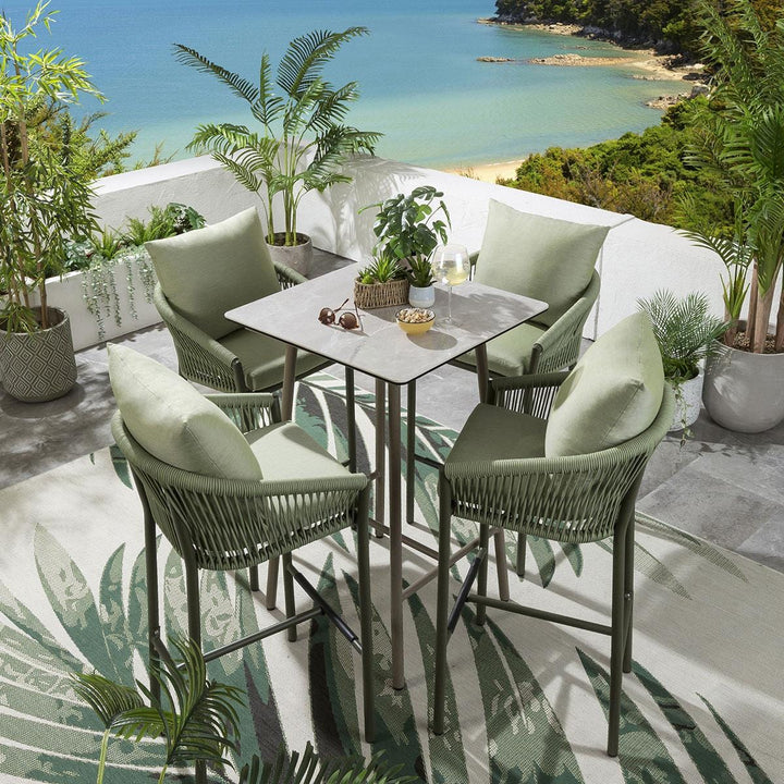 Virasat Rocío Outdoor Patio Bar Set 4 Chairs and 1 Table Set (Green) Braided & Rope