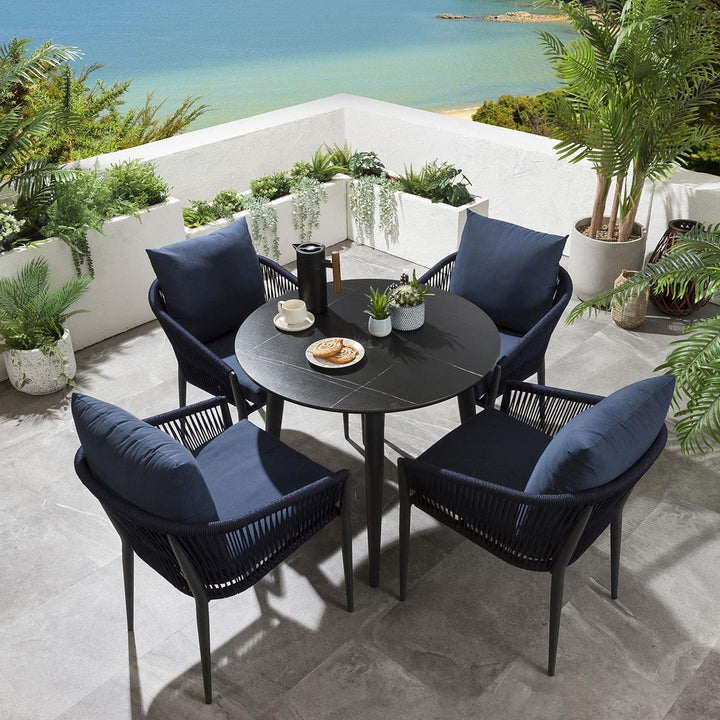 Virasat Hernando Outdoor Garden Patio Dining Set 4 Chairs and 1 Table Set (Blue+Black) Braided & Rope