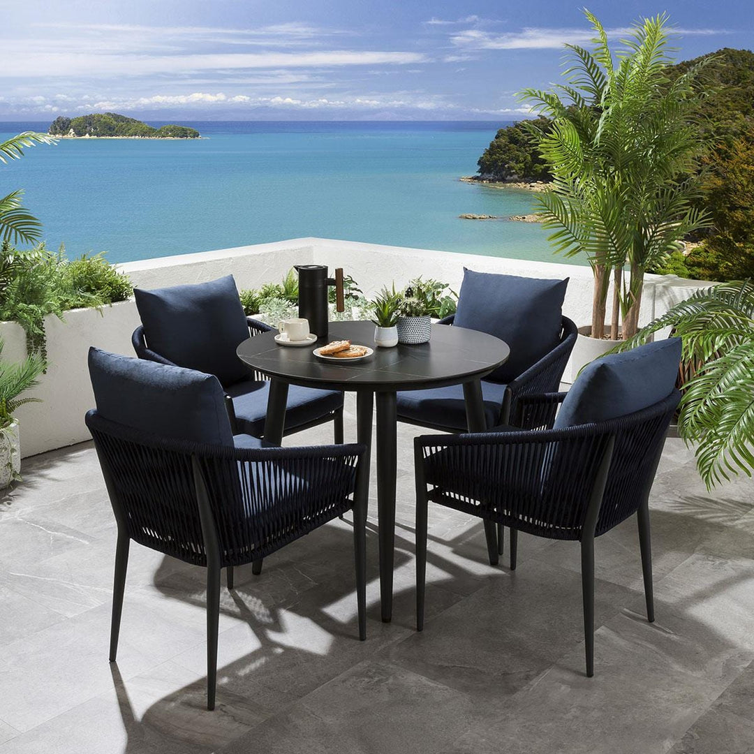 Virasat Hernando Outdoor Garden Patio Dining Set 4 Chairs and 1 Table Set (Blue+Black) Braided & Rope