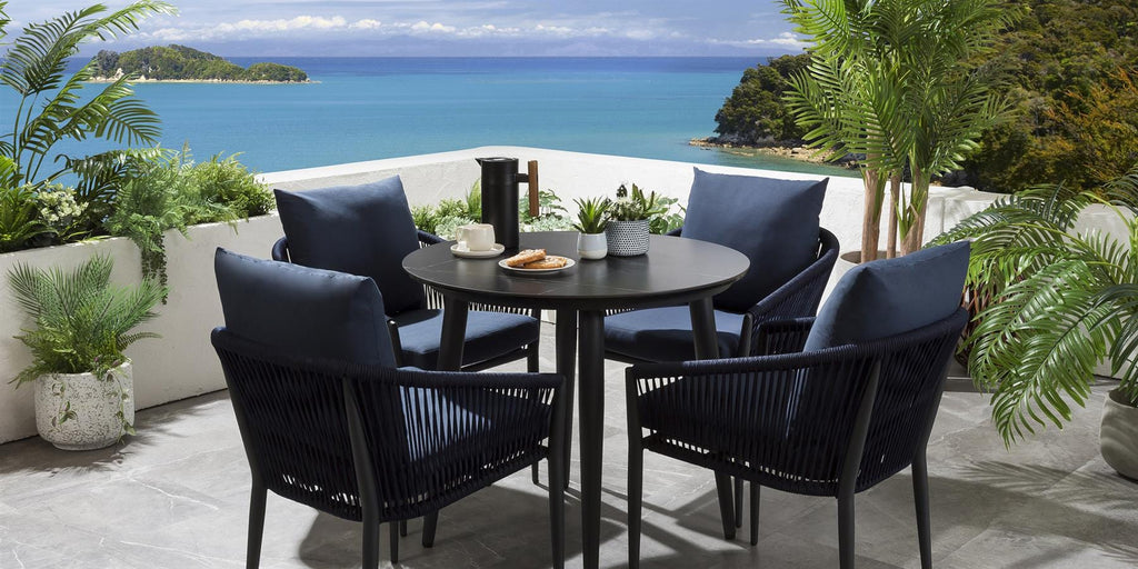 Virasat Outdoor Garden Patio Dining Set 4 Chairs and 1 Table Set (Blue+Black) Braided & Rope-VIRASAT FURNITURE & FURNISHING