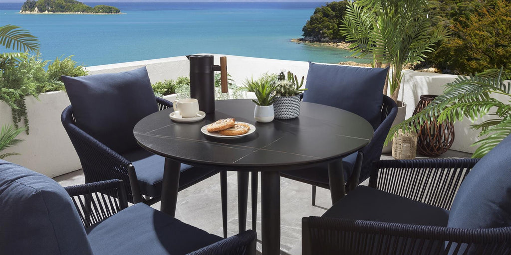 Virasat Outdoor Garden Patio Dining Set 4 Chairs and 1 Table Set (Blue+Black) Braided & Rope-VIRASAT FURNITURE & FURNISHING