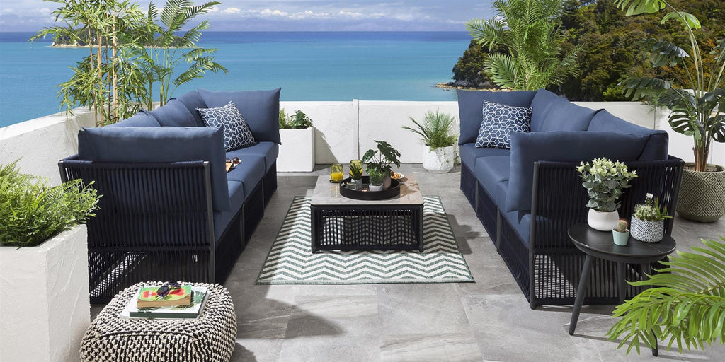 Virasat Outdoor Sofa Set 6 Seater and 1 Center Table Set (Blue) Braided & Rope-VIRASAT FURNITURE & FURNISHING