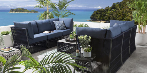 Virasat Outdoor Sofa Set 6 Seater and 1 Center Table Set (Blue) Braided & Rope-VIRASAT FURNITURE & FURNISHING