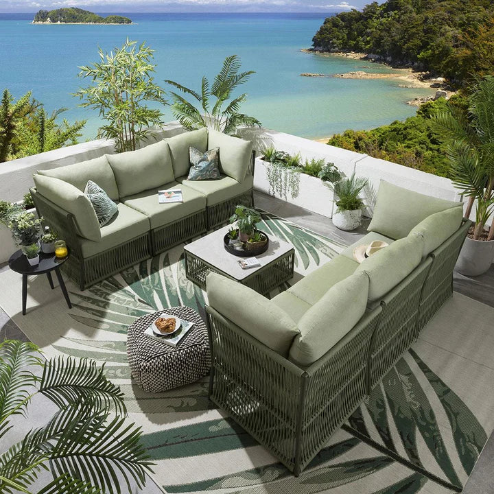 VIRASAT FURNITURE OUTDOOR ROPE SOFA SET 6-SEATER WITH CENTER TABLE (GREEN) - BRAIDED GARDEN & PATIO SET
