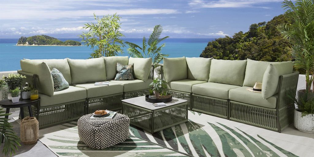 Virasat Outdoor Sofa Set 6 Seater and 1 Center Table Set (Green) Braided & Rope-VIRASAT FURNITURE & FURNISHING