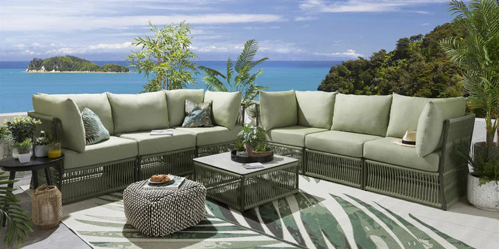 VIRASAT FURNITURE OUTDOOR ROPE SOFA SET 6-SEATER WITH CENTER TABLE (GREEN) - BRAIDED GARDEN & PATIO SET