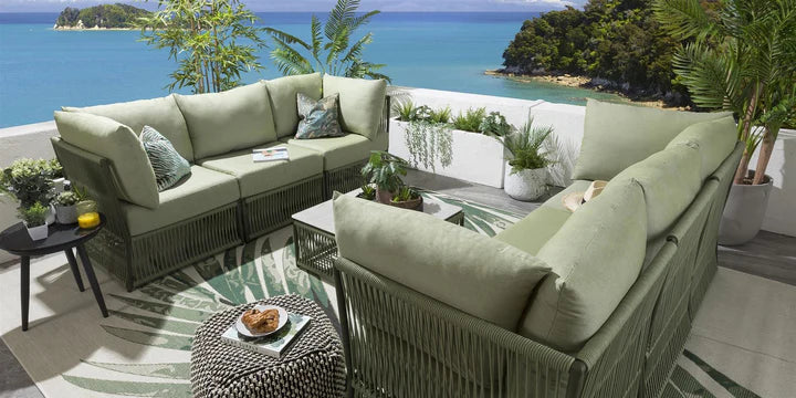 VIRASAT FURNITURE OUTDOOR ROPE SOFA SET 6-SEATER WITH CENTER TABLE (GREEN) - BRAIDED GARDEN & PATIO SET