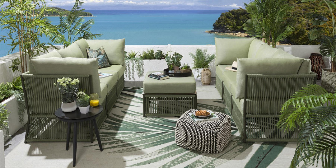 Virasat Arsenio Outdoor Sofa Set 6 Seater and 1 Center Table Set (Green) Braided & Rope