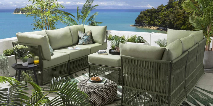 VIRASAT FURNITURE OUTDOOR ROPE SOFA SET 6-SEATER WITH CENTER TABLE (GREEN) - BRAIDED GARDEN & PATIO SET