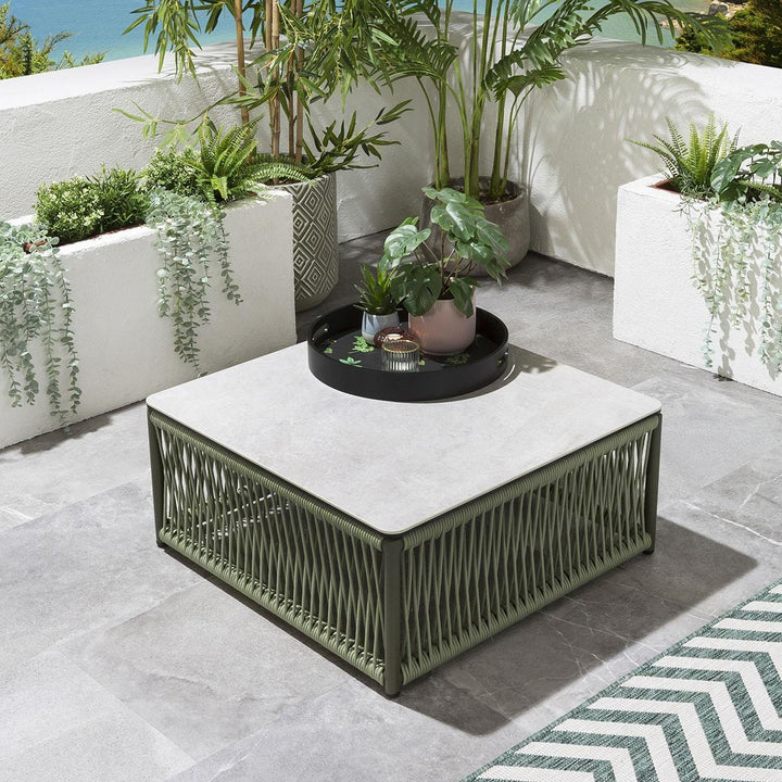 VIRASAT FURNITURE OUTDOOR ROPE SOFA SET 6-SEATER WITH CENTER TABLE (GREEN) - BRAIDED GARDEN & PATIO SET