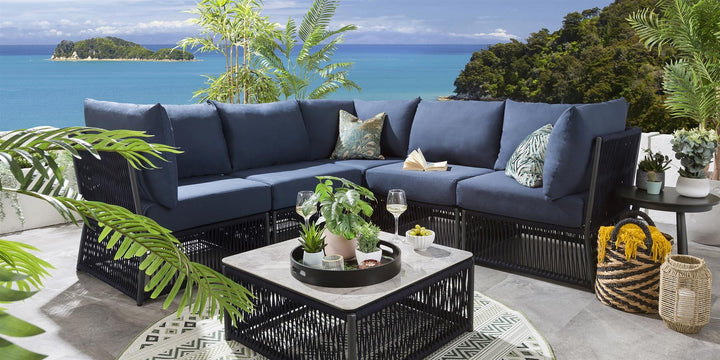 Virasat Bustillo Outdoor Sofa Set 5 Seater and 1 Center Table Set (Blue) Braided & Rope