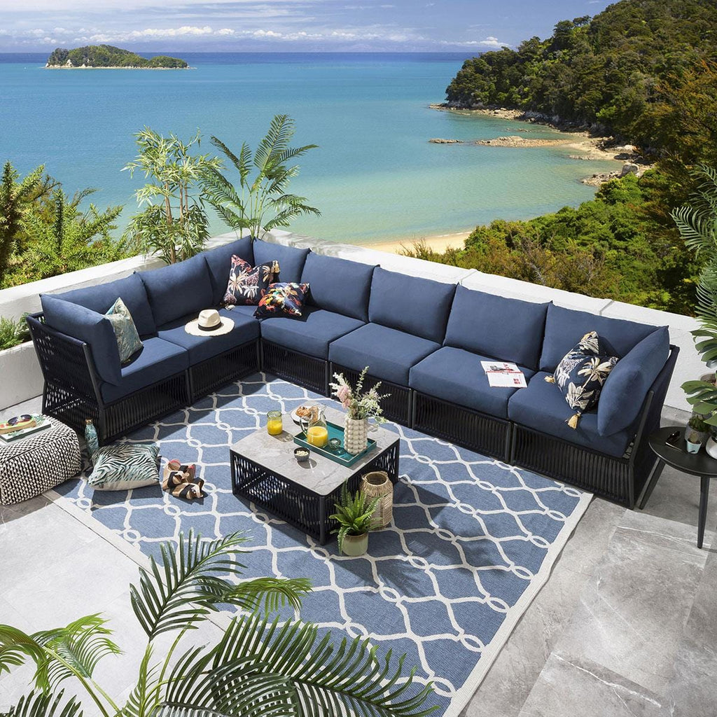 Virasat Outdoor Sofa Set 7 Seater, 1 Center Table Set (Blue) Braided & Rope-VIRASAT FURNITURE & FURNISHING