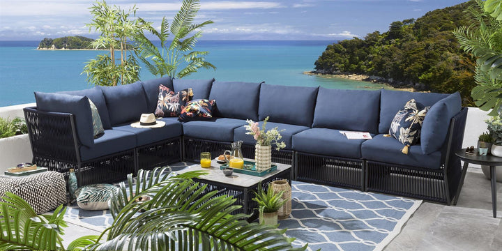 Virasat Valencia Outdoor Sofa Set 7 Seater, 1 Center Table Set (Blue) Braided & Rope