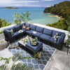 Virasat Outdoor Sofa Set 7 Seater, 1 Ottoman and 1 Center Table Set (Blue) Braided & Rope-VIRASAT FURNITURE & FURNISHING