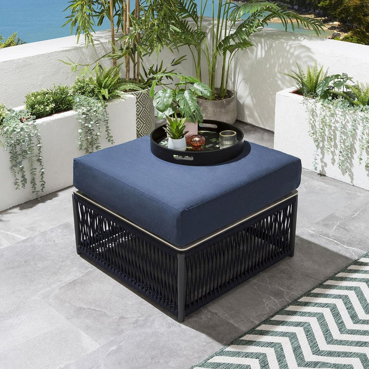 Virasat Mauricio Outdoor Sofa Set 7 Seater, 1 Ottoman and 1 Center Table Set (Blue) Braided & Rope