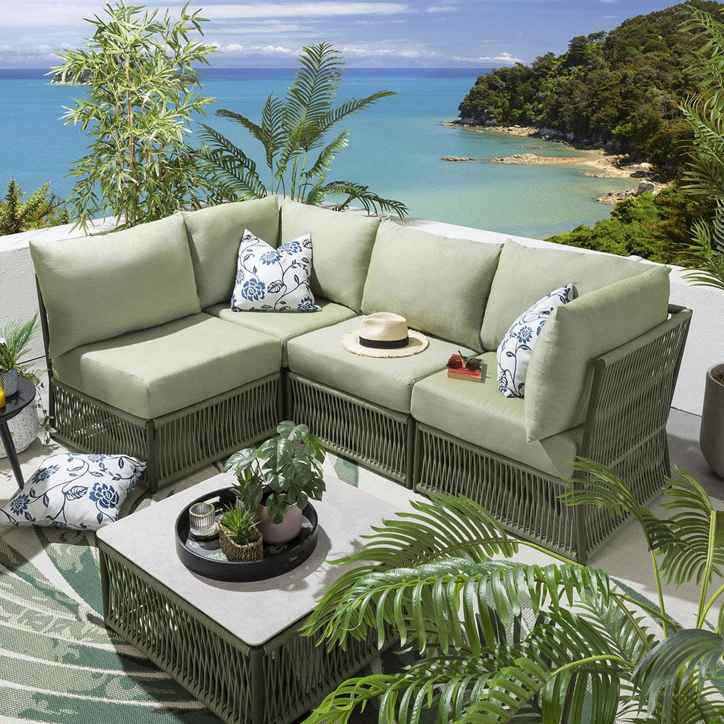 Virasat Outdoor Sofa Set 4 Seater and 1 Center Table Set (Green) Braided & Rope-VIRASAT FURNITURE & FURNISHING