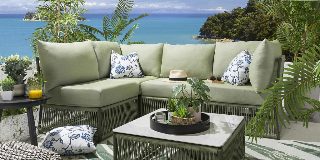 Virasat Outdoor Sofa Set 4 Seater and 1 Center Table Set (Green) Braided & Rope-VIRASAT FURNITURE & FURNISHING
