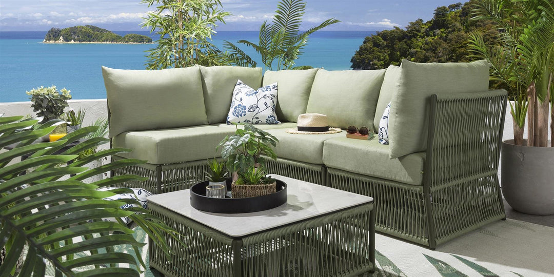 Virasat Castillo Outdoor Sofa Set 4 Seater and 1 Center Table Set (Green) Braided & Rope