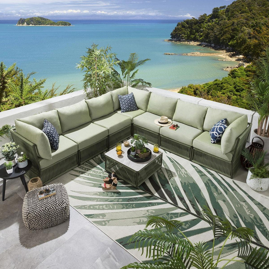 Virasat Outdoor Sofa Set 7 Seater, 1 Center Table Set (Green) Braided &amp; Rope-VIRASAT FURNITURE & FURNISHING