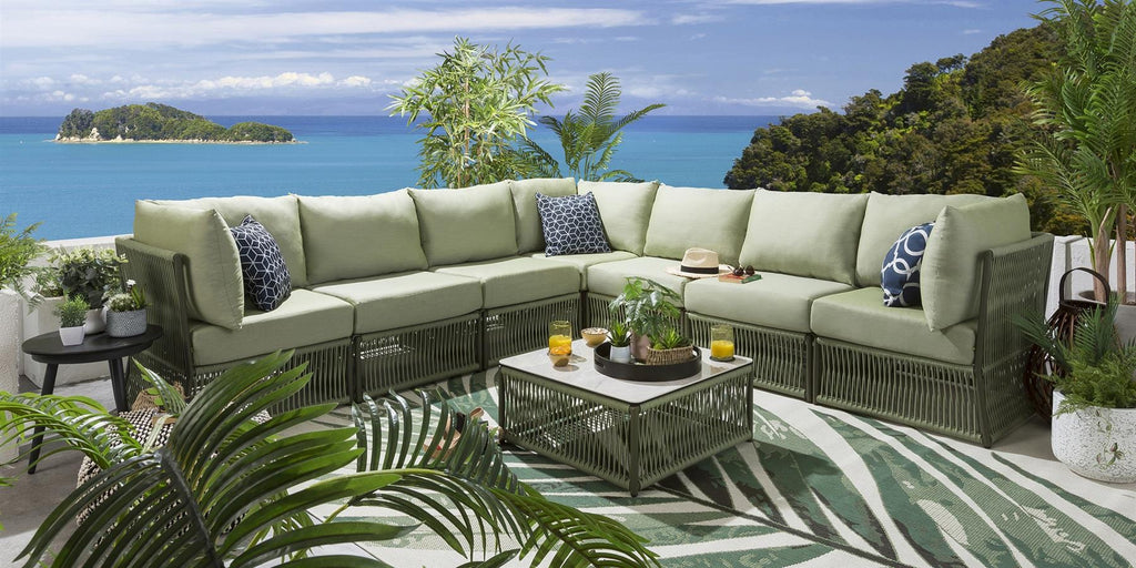Virasat Outdoor Sofa Set 7 Seater, 1 Center Table Set (Green) Braided &amp; Rope-VIRASAT FURNITURE & FURNISHING