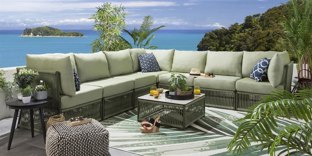 Virasat Outdoor Sofa Set 7 Seater, 1 Center Table Set (Green) Braided &amp; Rope-VIRASAT FURNITURE & FURNISHING