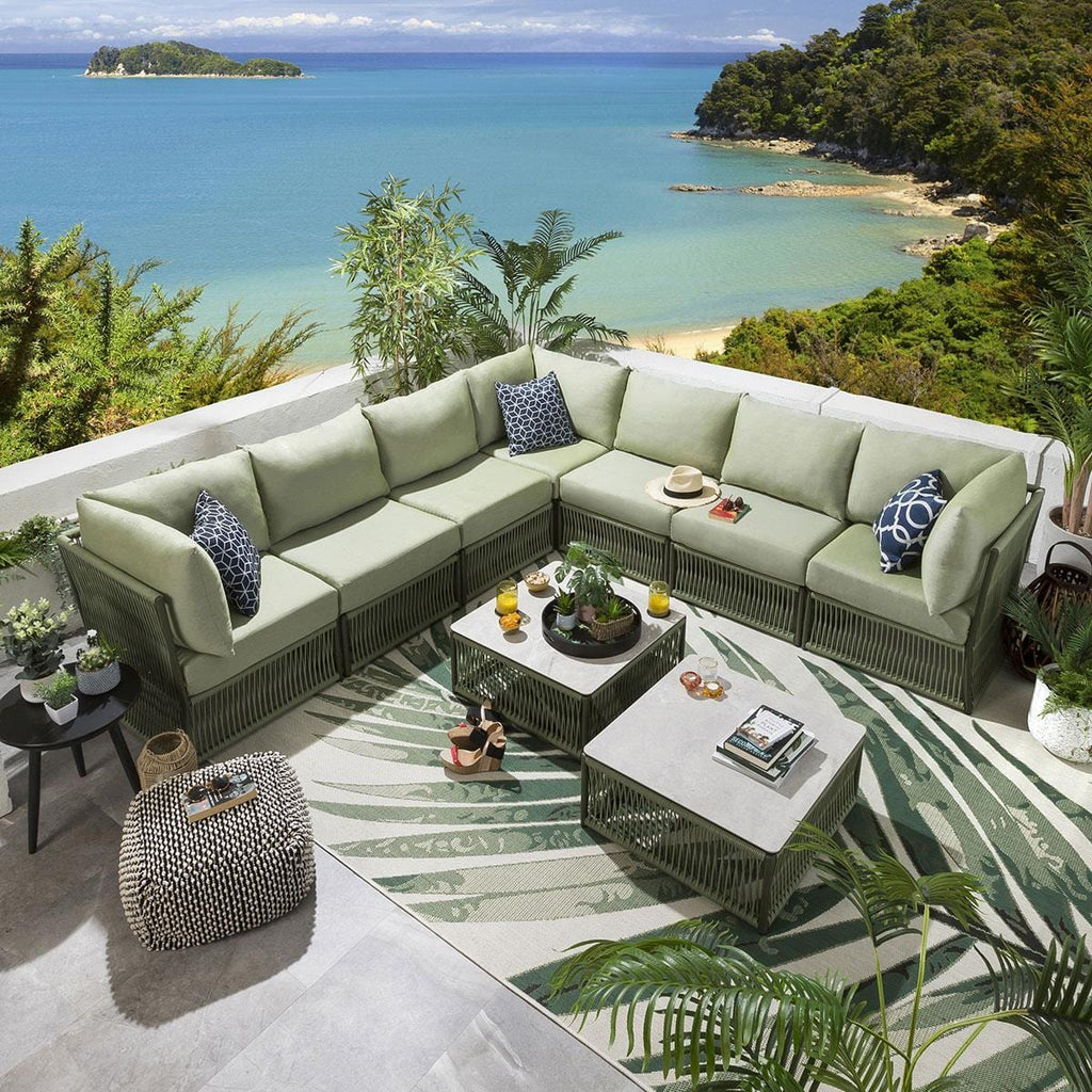 Virasat Outdoor Sofa Set 7 Seater and 2 Center Table Set (Green) Braided & Rope-VIRASAT FURNITURE & FURNISHING