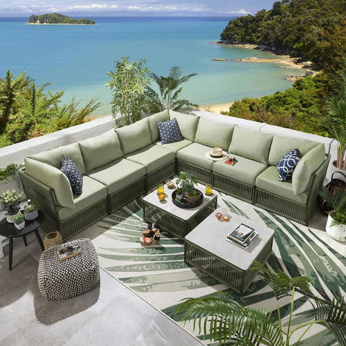 Virasat Outdoor Sofa Set 7 Seater and 2 Center Table Set (Green) Braided & Rope-VIRASAT FURNITURE & FURNISHING