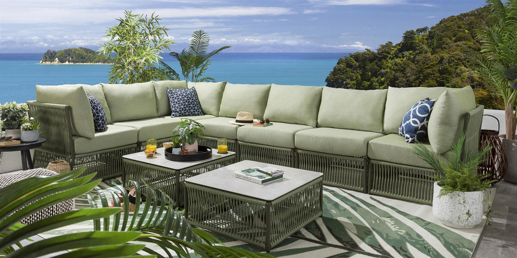 Virasat Outdoor Sofa Set 7 Seater and 2 Center Table Set (Green) Braided & Rope-VIRASAT FURNITURE & FURNISHING