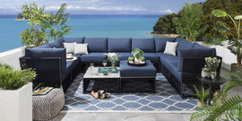 Virasat Outdoor Sofa Set 9 Seater, 1 Ottoman and 1 Center Table Set (Blue) Braided & Rope-VIRASAT FURNITURE & FURNISHING